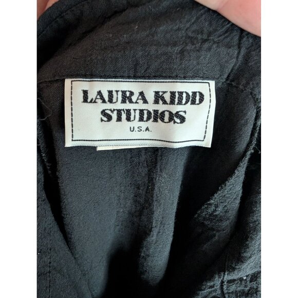 Vintage Laura Kidd Studios Black Gauzy Button-Up Tunic w/ Gold Shell Buttons: XL - Picture 6 of 12